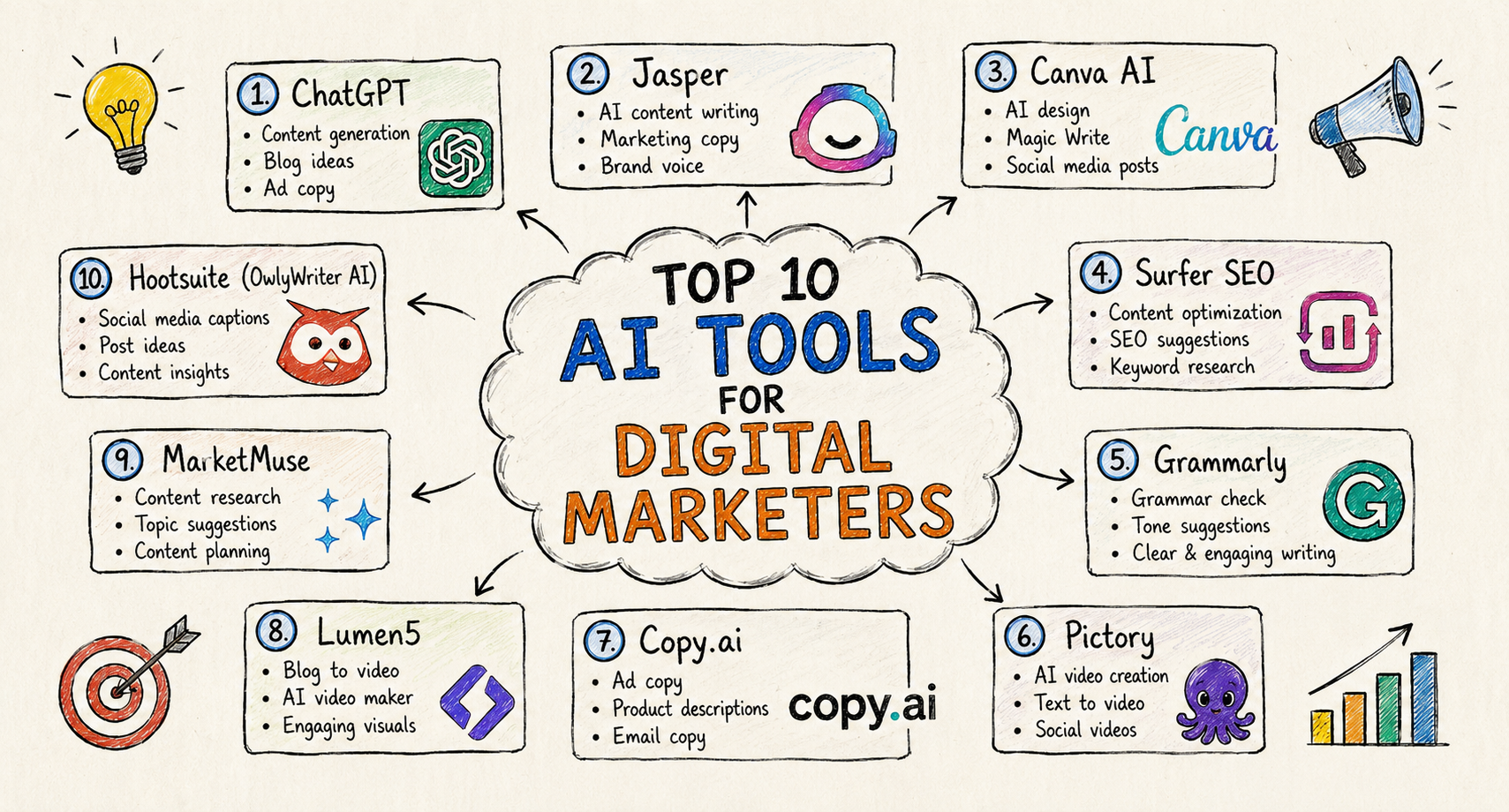 Top 10 AI Tools for Digital Marketers